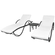 Set di 2 sdraio sedia a sdraio prendisole lettino da giardino terrazza arredo da esterno con tavolo in resina intrecciata nera 02_0012132