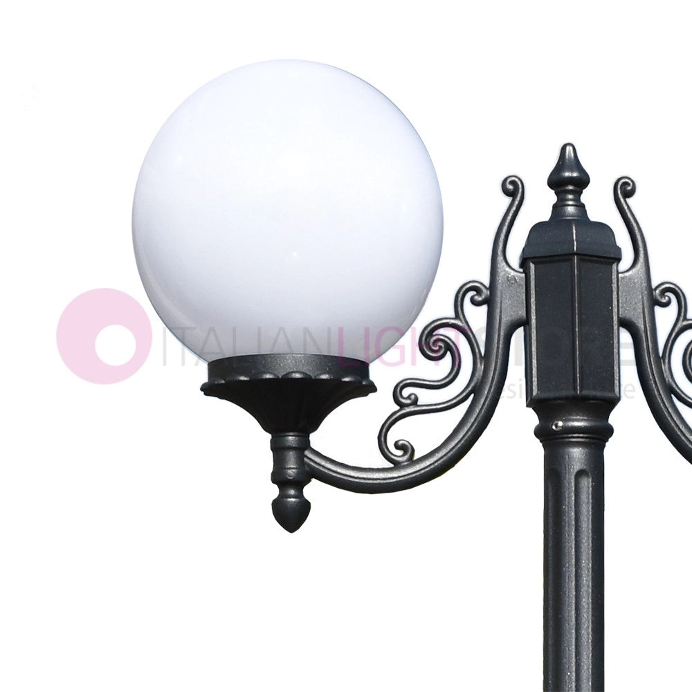 ORIONE ANTRACITE Lampione a 2 luci per Esterno Giardino con sfere globi policarbonato d.25