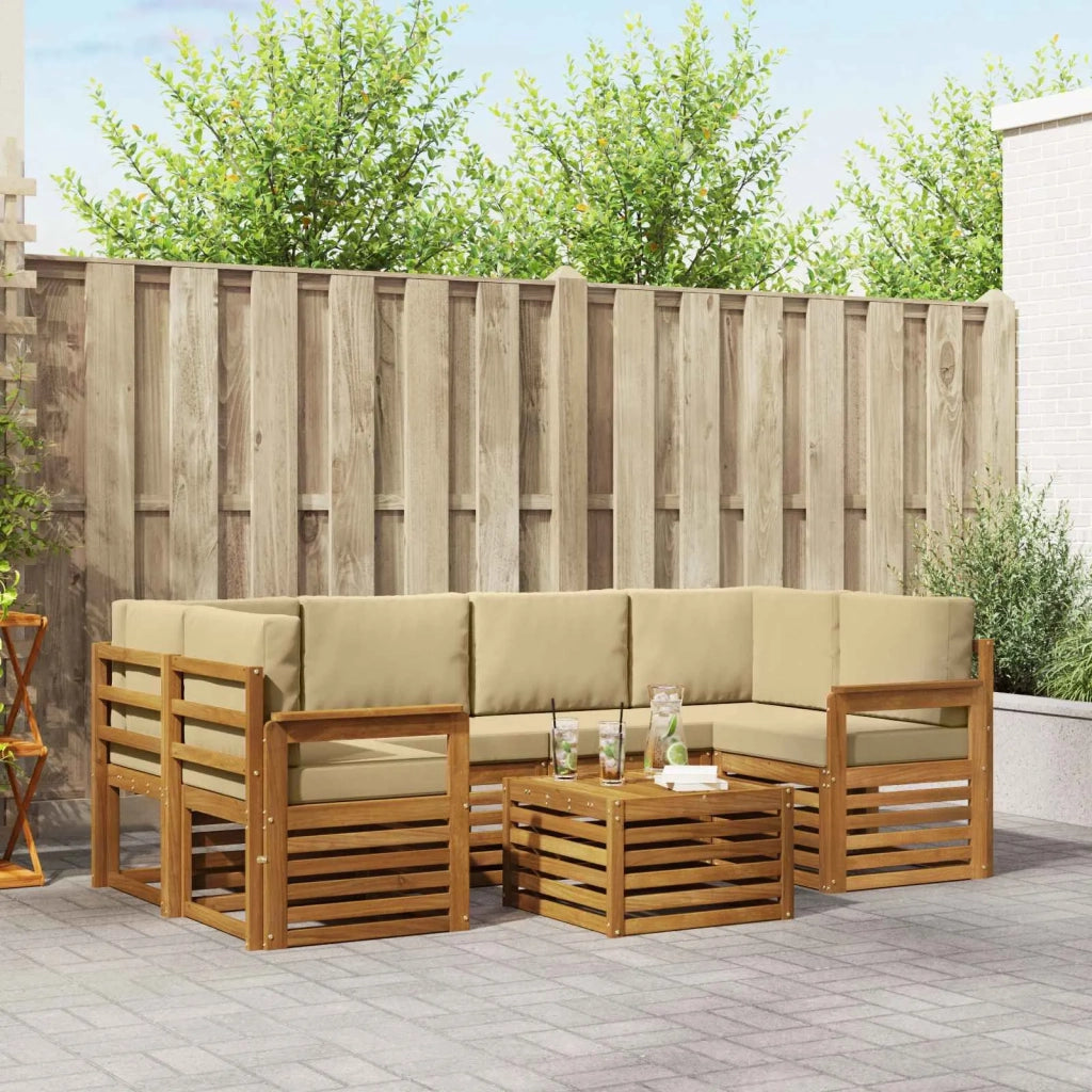 Set di divani da esterno con cuscino 7 pcs Naturale e Beige