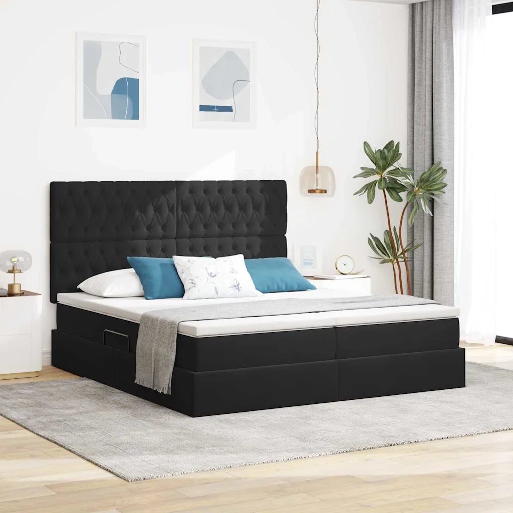 Letto con Contenitore con materasso Nero 200 x 200 cm Velluto