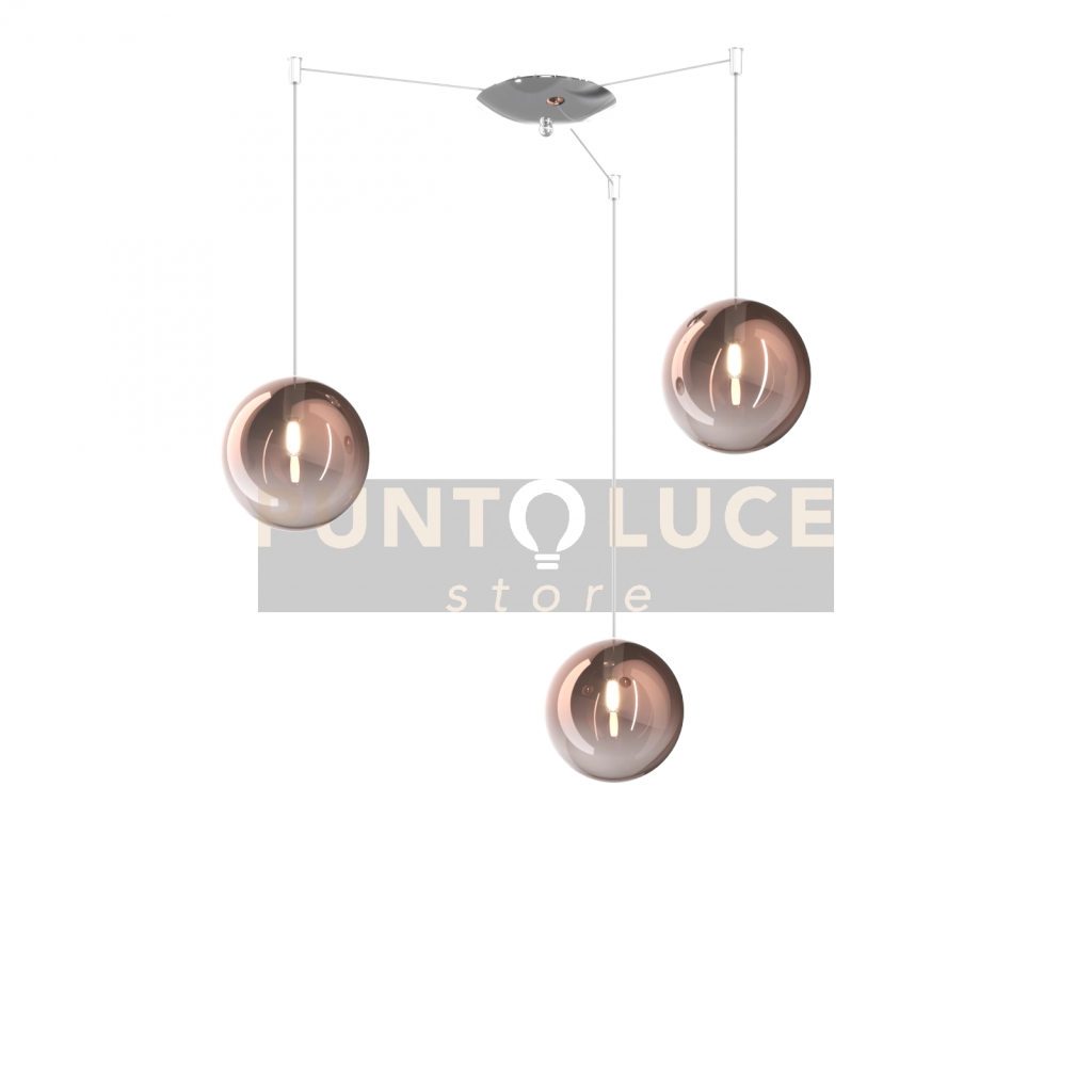 SOSPENSIONE CROMO 3 LUCI RETTANGOLARE VETRI BRONZO 1184CR-S3 R-BR