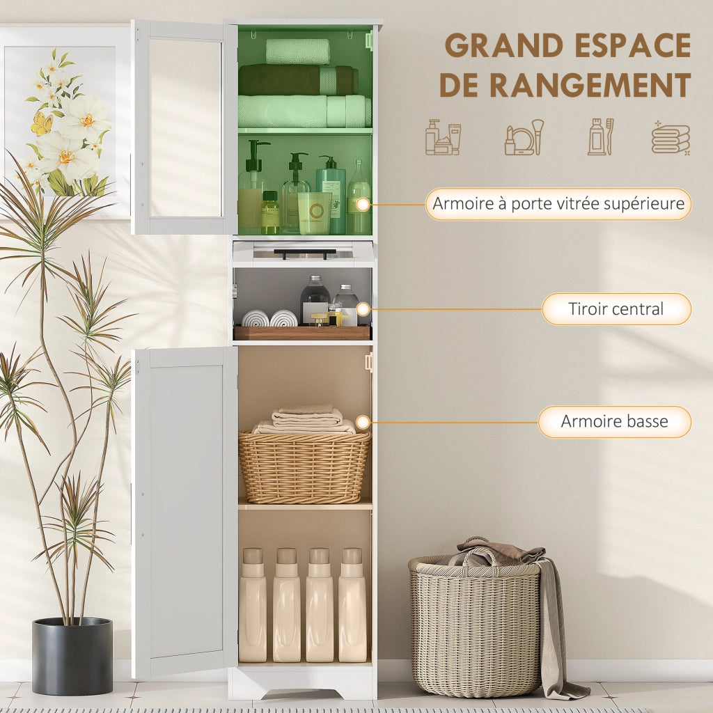 Mobile colonna bagno con cassetto, 2 ante e ripiano regolabile ¨C zephmum ¨C bianco 40x31x170 cm