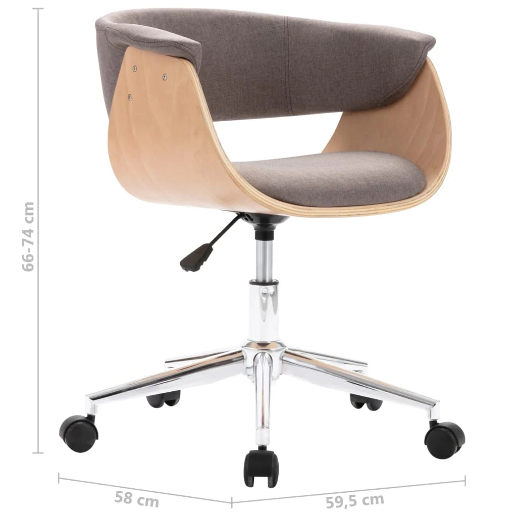 Sedia girevole da ufficio/studio in legno curvato e tessuto color tortora 02_0024177