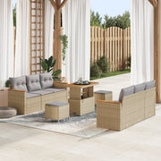 Set di divani da giardino 9 pezzi con cuscini Beige Rattan Sintetico Acacia