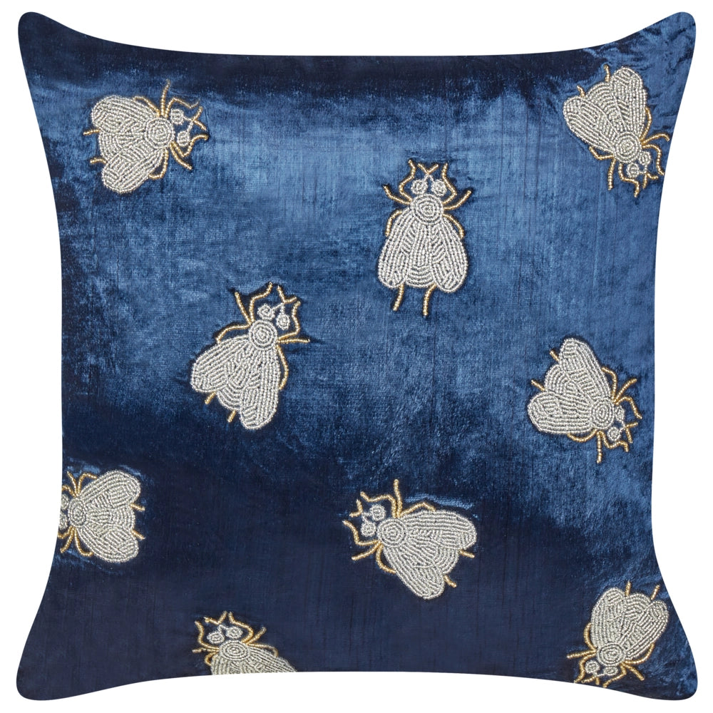 Set di 2 cuscini assortiti con ricamo floreale in velluto blu navi 45 x 45 cm sfoderabile con imbottitura