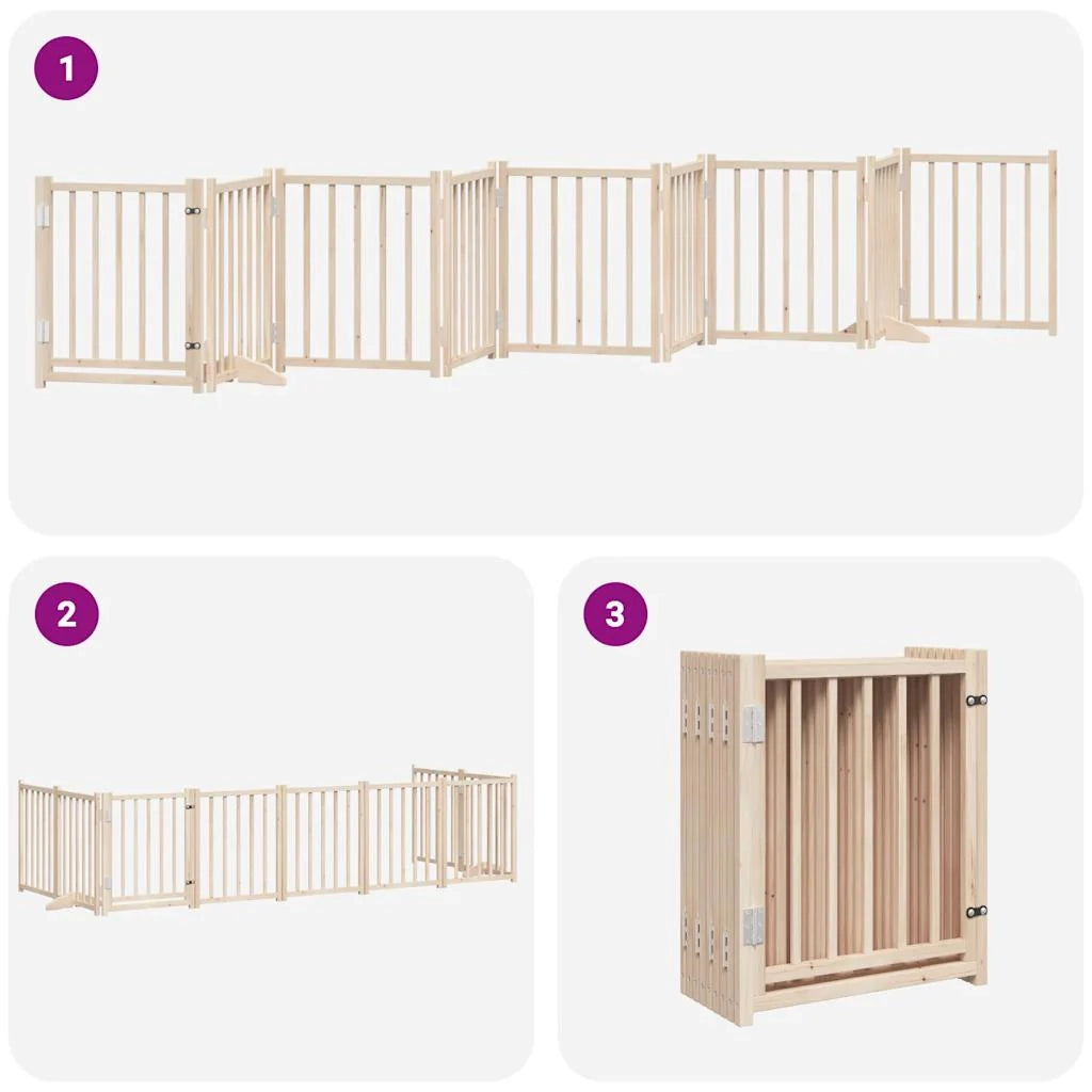 Cancelletto di sicurezza per cani con porta pieghevole 9 pannelli in legno di pioppo marrone 02_0023336
