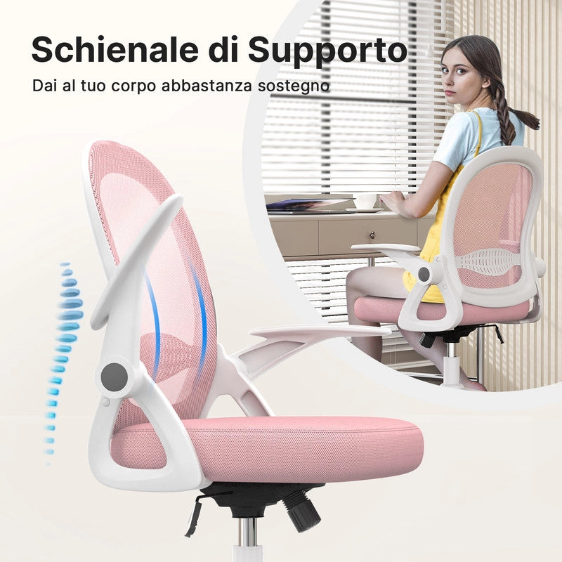 Sedia Ufficio con Supporto Lombare - RATTANTREE - Sedia Ufficio da Scrivania ergonomica Braccioli 90¡ã Regolabile - Rosa