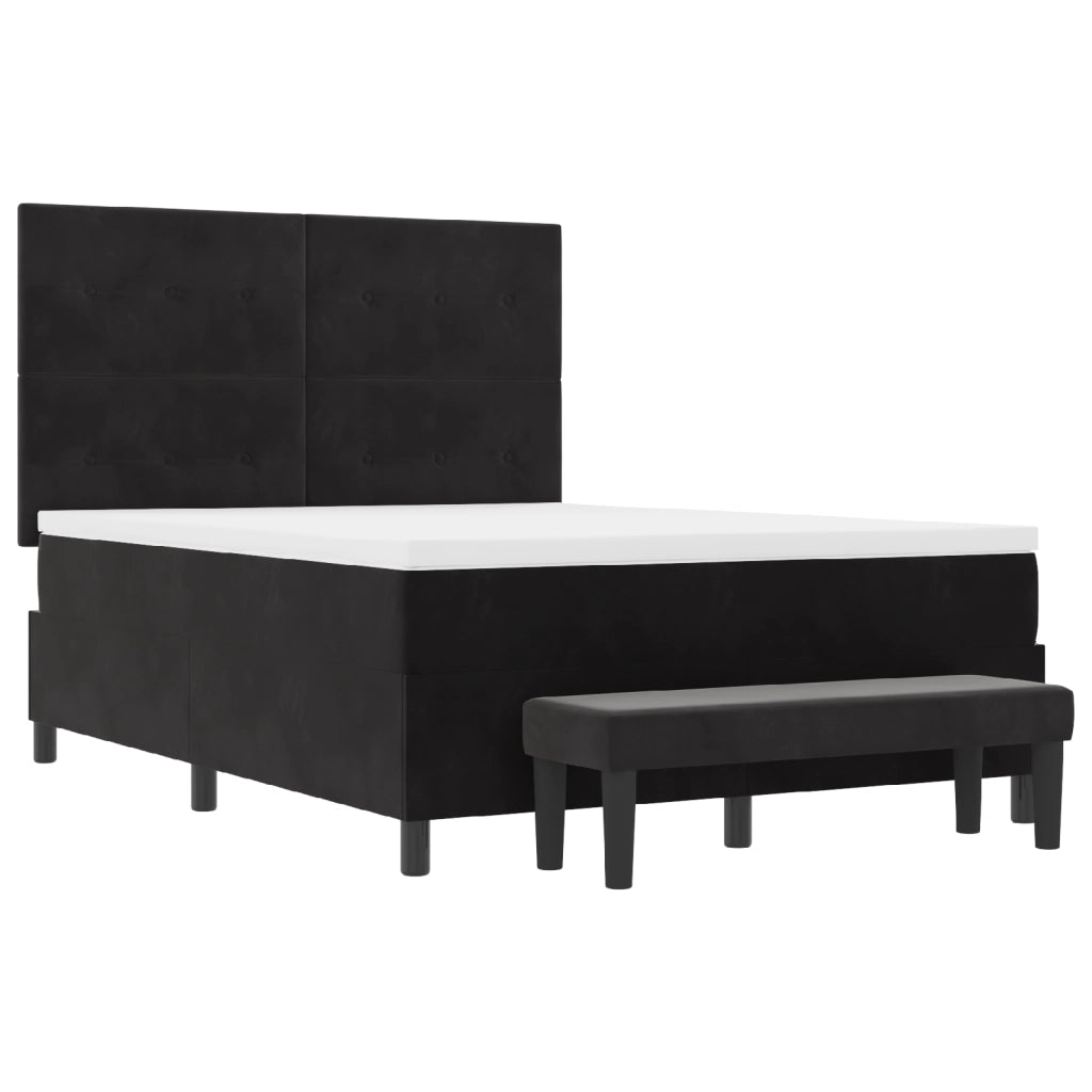 Letto con Box Spring con Materasso e Panca Nera 140x200 cm Velluto