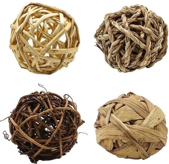 Giocattoli per cani 4 pezzi - Giochi per coniglio - Giochi per hamster - Palline da mordere - Fibre naturali - Pulizia e massaggio delicato - Giocattoli per animali