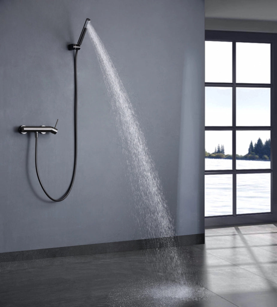 IMEX Miscelatore doccia Monza black gun metal in ottone con finitura PVD tubo flessibile PVC 180 cm supporto doccetta ABS doccetta rotonda cartuccia ceramica Ø35 mm – Modello Imex-BDM039-5BGM