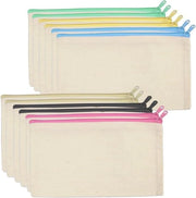 12 borse da trucco in tela con chiusura a zip - pennelli e pennini - cosmetici - contenitori da viaggio 21 x 12 cm