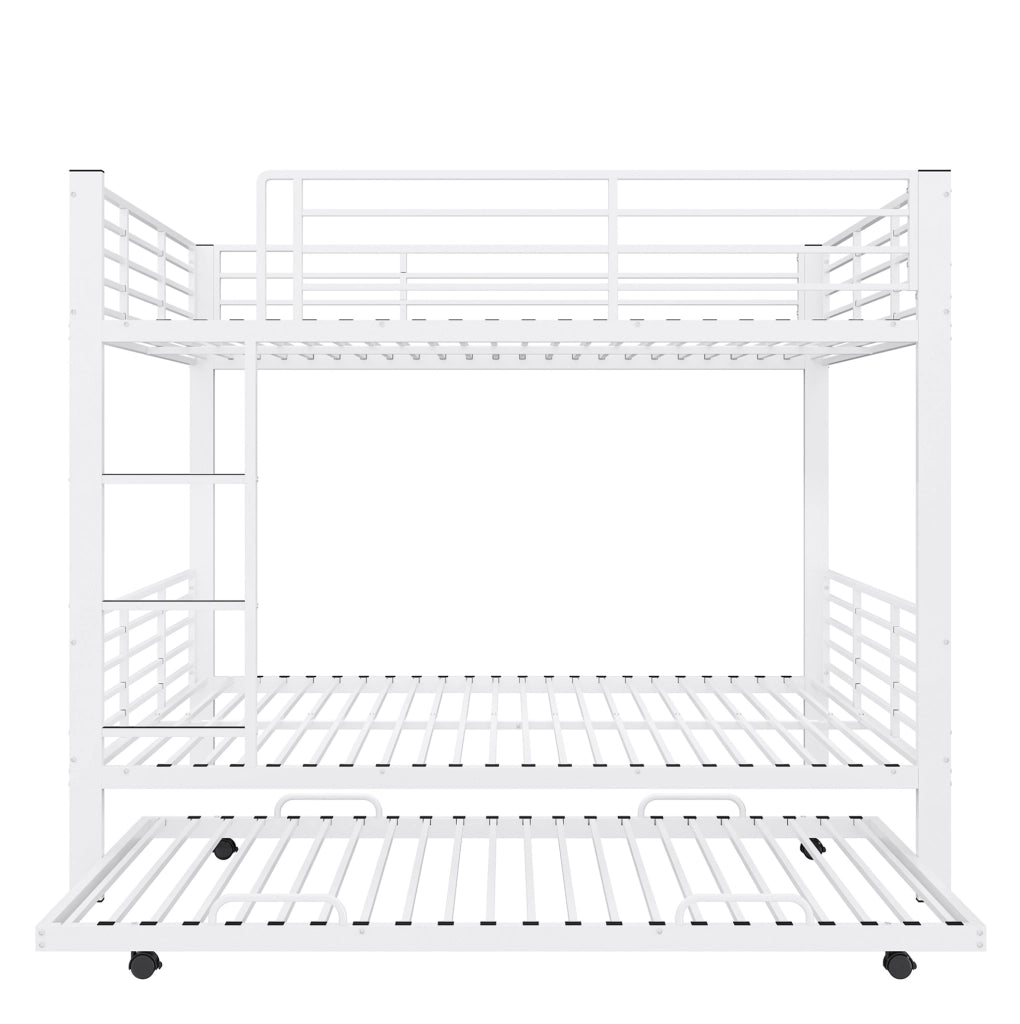 Letto a castello triplo con letto estraibile 205x145x170 cm in metallo bianco opaco