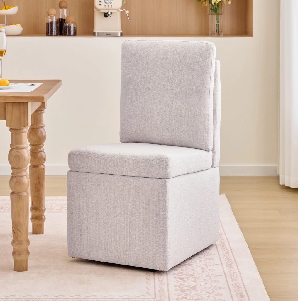 Sedia imbottita girevole con vano contenitore e ruote, grigio beige