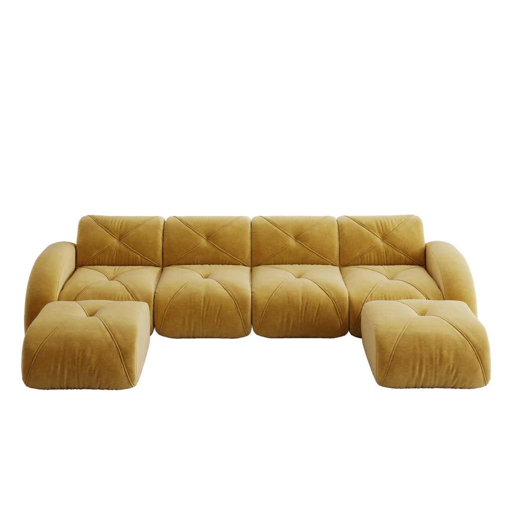 Divano modulare a U senza telaio - Zephmum- 4 posti con 2 pouf, tessuto comodo, antiscivolo, giallo