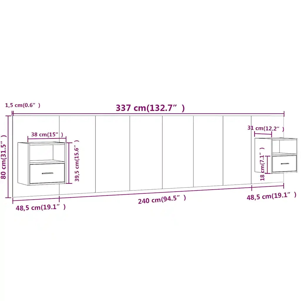 Testiera | Testata Letto con Comodini in Legno Multistrato Rovere Sonoma