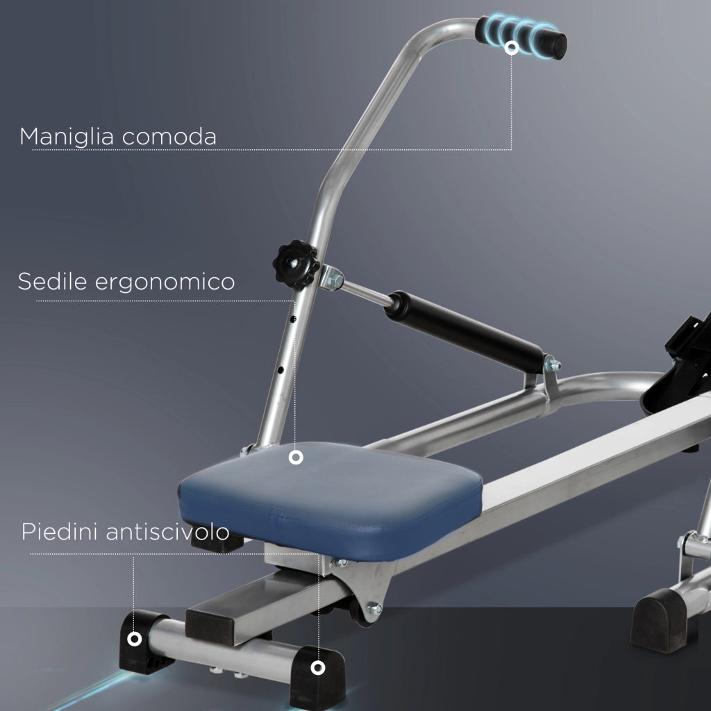 Vogatore Pieghevole, 4 Livelli di Resistenza e Display, Acciaio e ABS, 129x70x70 cm
