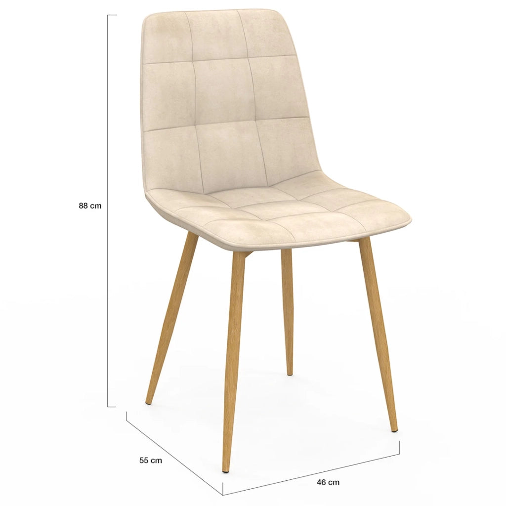 IDMarket - Set di 6 sedie da pranzo MILA in velluto beige con gambe effetto legno