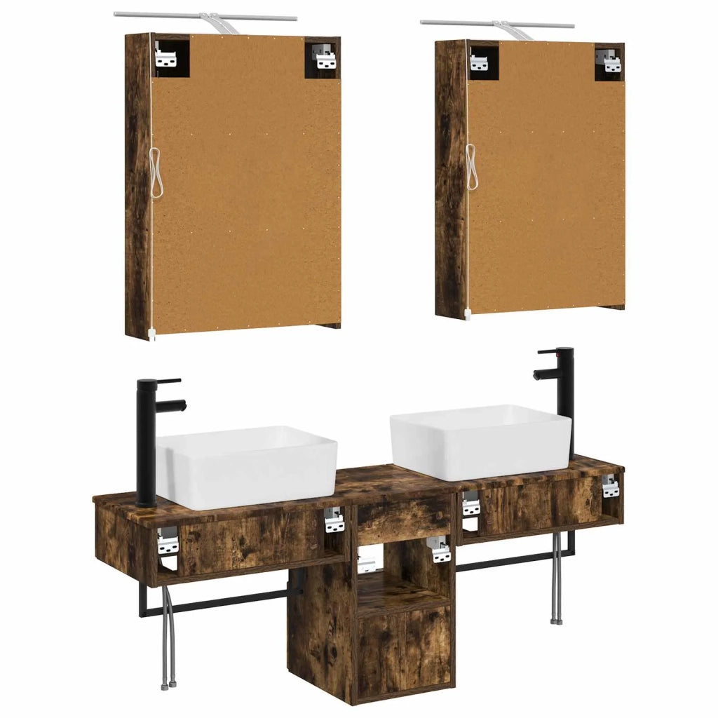 Set di Armadi da Bagno 5 pcs Rovere Fumo 50 x 14,5 x 70 cm 3406315