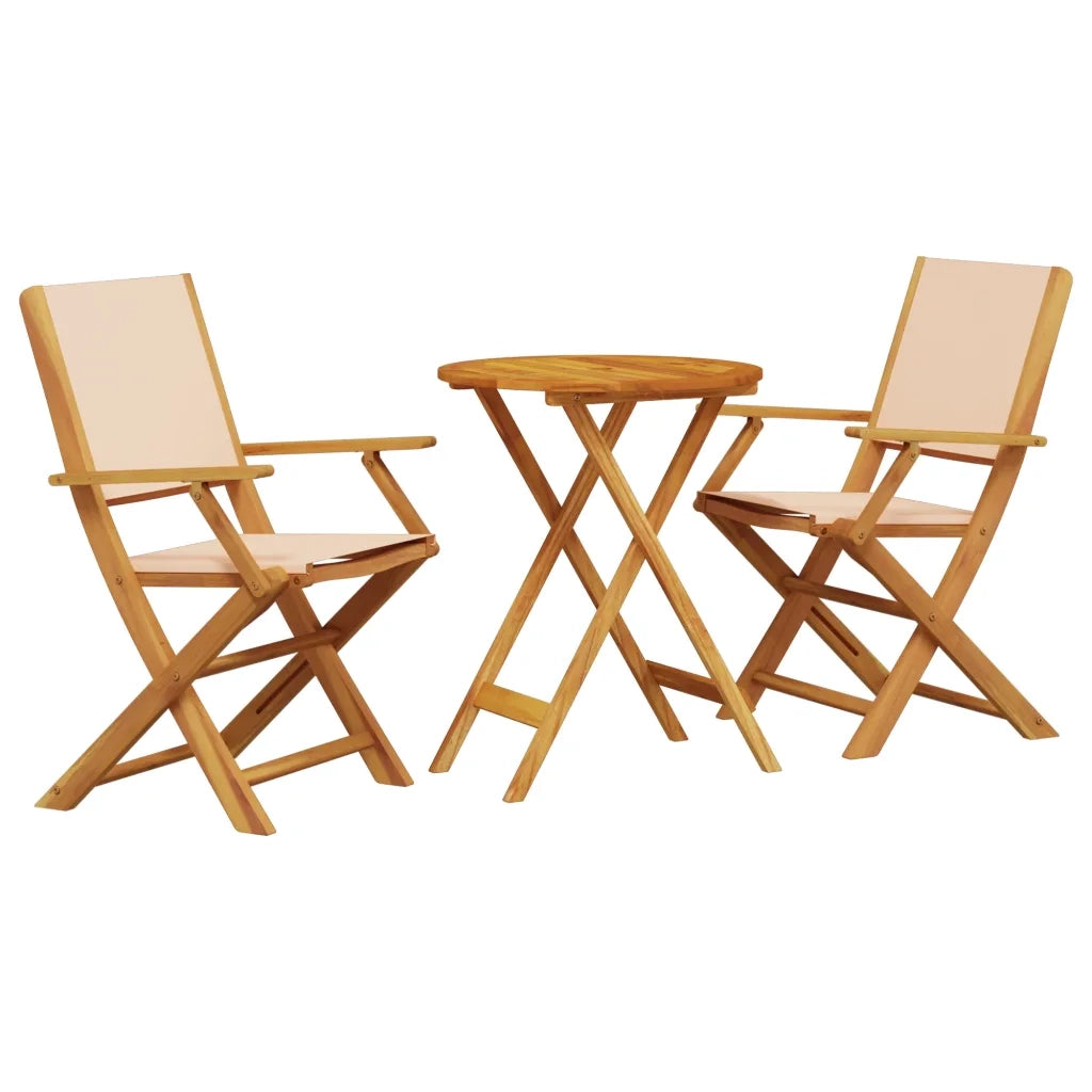 Set da Bistrot 3pz | Set Salotto da Giardino Beige in Tessuto e Legno Massello