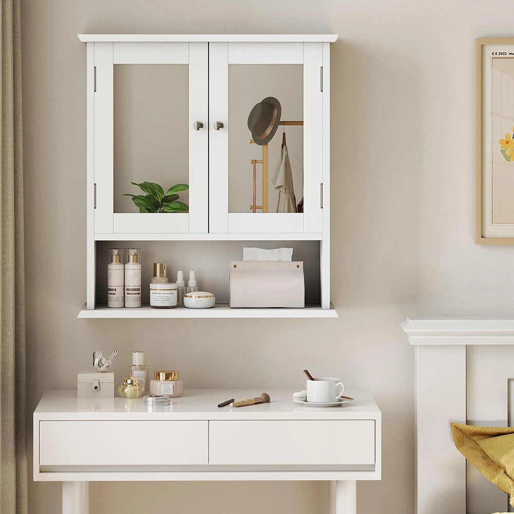 Armadietto bagno con specchio - Xylo - armadietto medicinali bianco, ripiano regolabile, per bagno e lavanderia