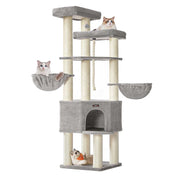 Tiragraffi grande torre gioco per gatti a più livelli 55 x 55 x 186,7 cm pali in sisal da 11 cm di diametro grigio Maine Coon 12_0008008