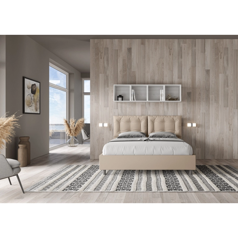 Letto imbottito Matrimoniale 160x200 cm Annalisa - Similpelle,Tortora,Con rete