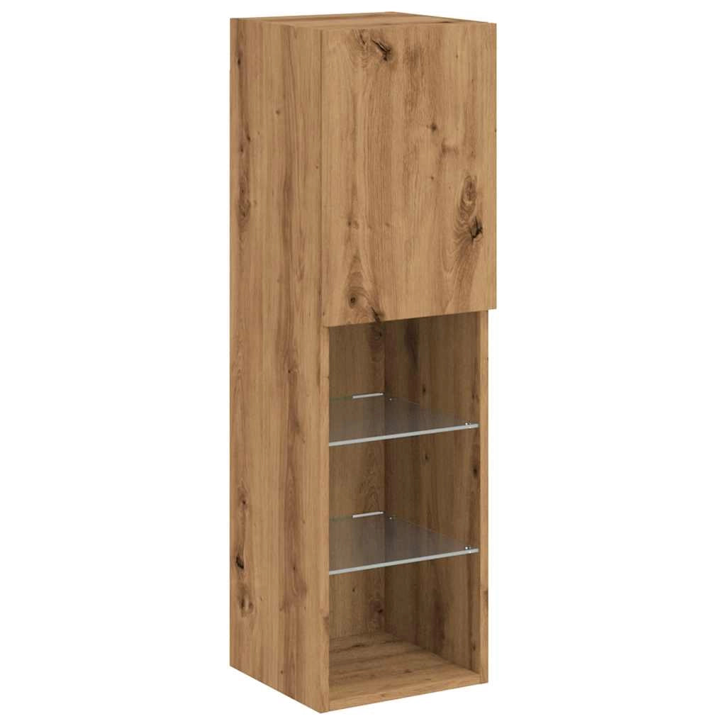 Mobile TV multimediale mensola TV credenza mobile TV per sala da pranzo soggiorno camera da letto con luci LED 2 pezzi rovere lavorato a mano 30,5 x 30 x 102 cm marrone 02_0028888