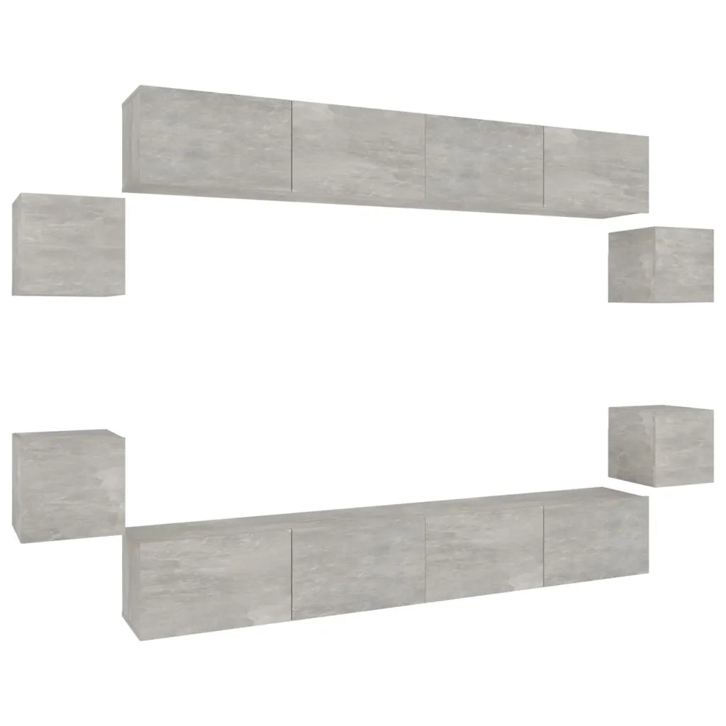 Set Mobili Porta TV 8pz-Set di 8 Credenza per TV Grigio Cemento in Legno Multistrato 192682