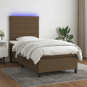 Letto a Molle Materasso e LED Marrone Scuro 90x190cm in Tessuto 3134920