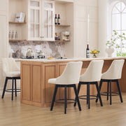 Sgabello da bar girevole 360° in ciniglia beige con schienale imbottito e poggiapiedi