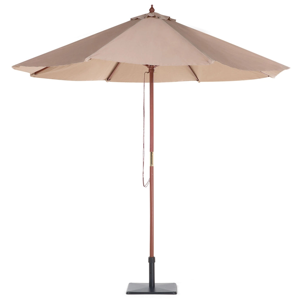 Ombrellone da Giardino Tessuto Beige Sabbia ø 270 x 254H cm Palo Betulla Pieghevole Esterno Moderno