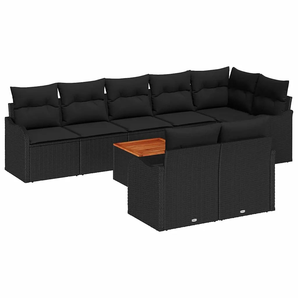Set Divano da Giardino con cuscino 9 pcs Nero polyrattan 3347471