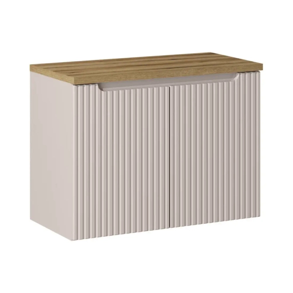 Set da bagno VANO cachemire e quercia 80cm: mobile sottolavabo con ante scanalate verticalmente + piano per lavabo