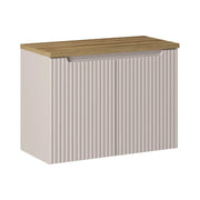 Set da bagno VANO cachemire e quercia 80cm: mobile sottolavabo con ante scanalate verticalmente + piano per lavabo