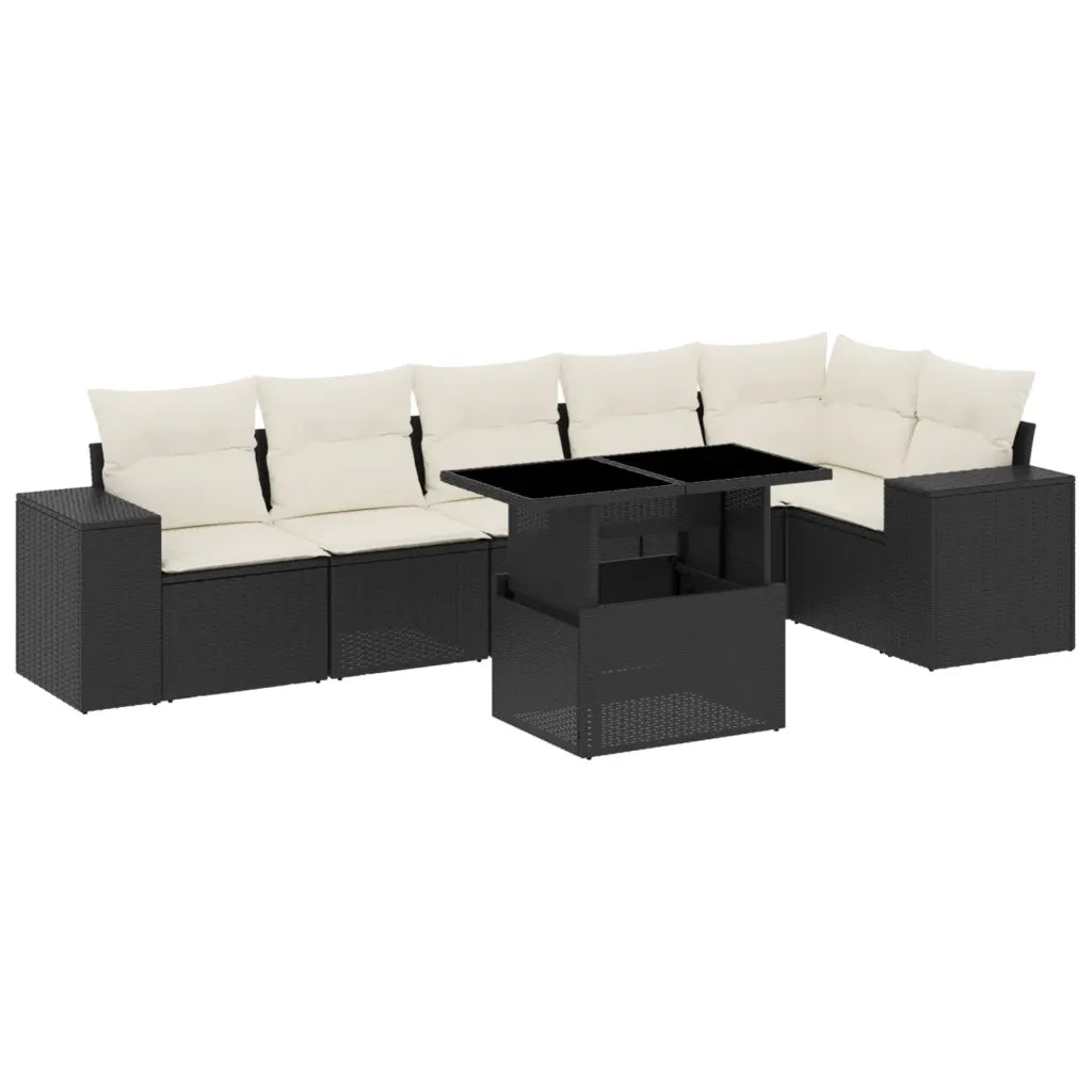 Set Divani da Giardino con Cuscini 7pz Nero Polyrattan