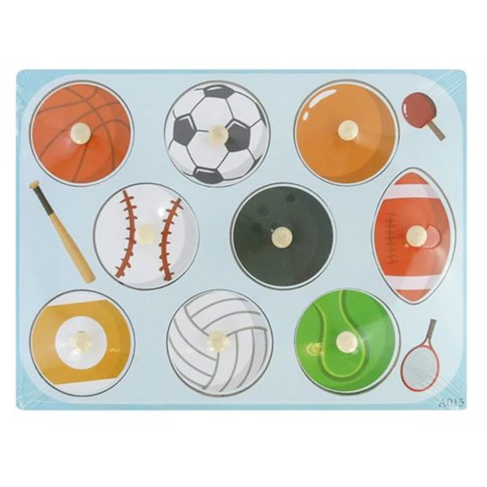 Trade Shop - Puzzle A Incastro Tema Palla Sport Gioco Educativo In Legno Per Bambini Con Pomelli 53761 -