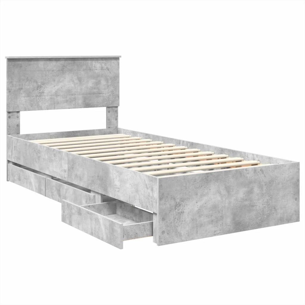 Struttura del letto con cassetto Grigio cemento 75 x 190 cm