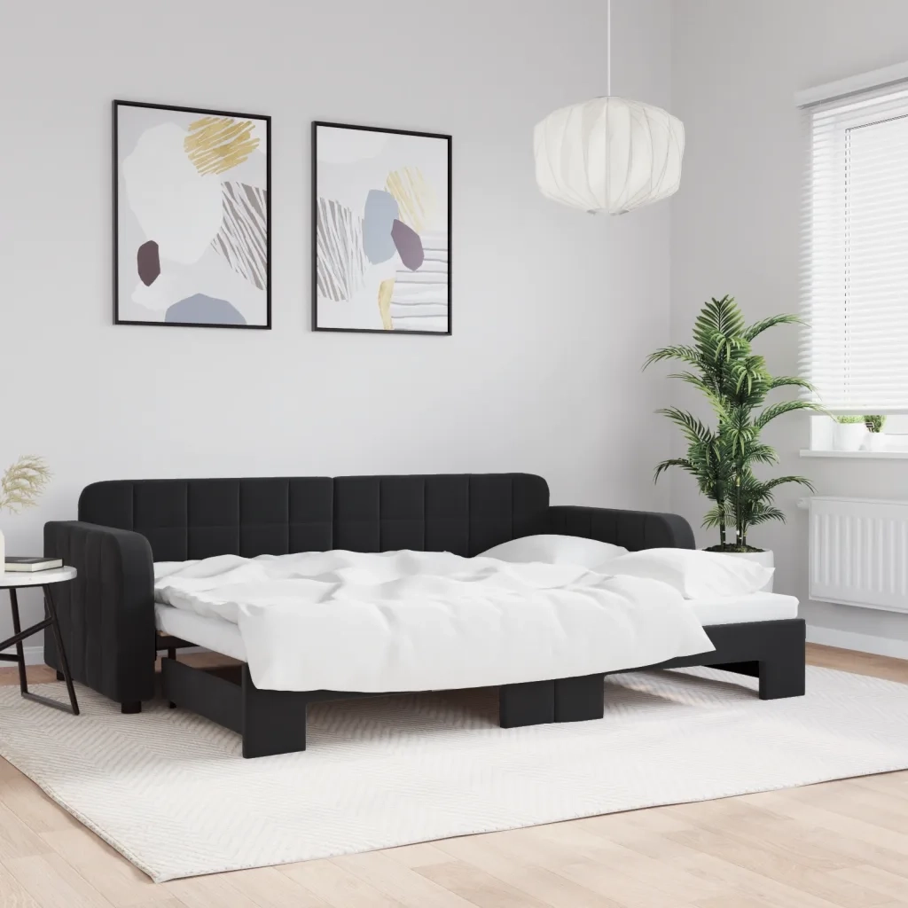 Divano Letto con Letto Estraibile-Sofa Letto-Daybed Nero 80x200 cm in Velluto 845332