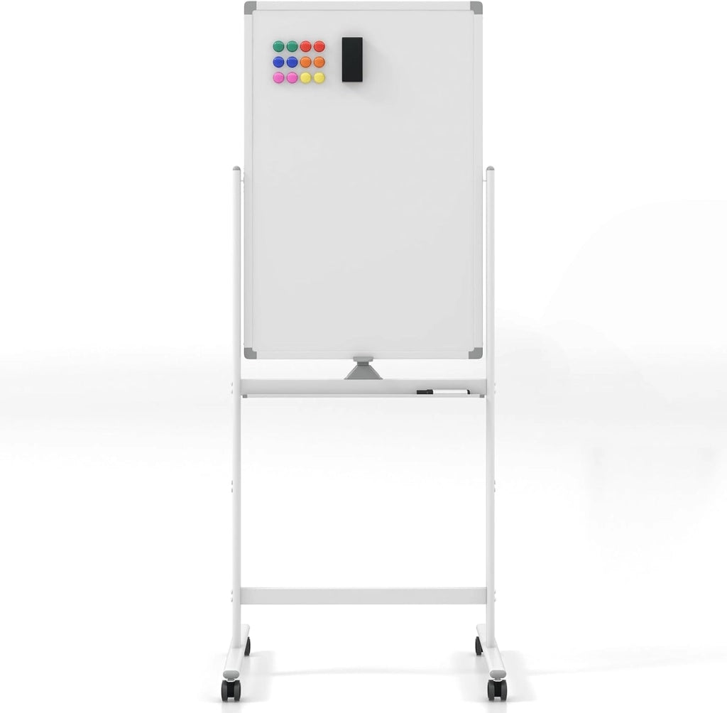 Lavagna Bianca Portatile con Ruote, Lavagna Bianca Regolabile in Altezza, Lavagna a Secco Reversibile per Scuola, Ufficio, Casa (Bianco)