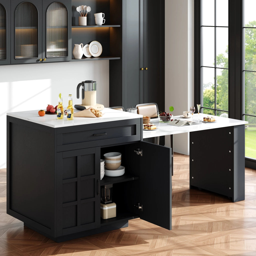 Tavolo Bar Allungabile con Cassetti e Vani ¨C MINIMAL ¨C Nero, 133-202x70x93.5cm, 2-6 Persone
