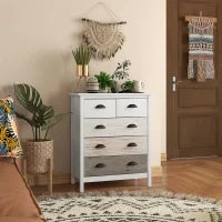 Credenza Cassettiera con 5 Cassetti, Superficie Laccata, MDF e Legno di Pino, 70 x 38 x 85 cm, Bianco