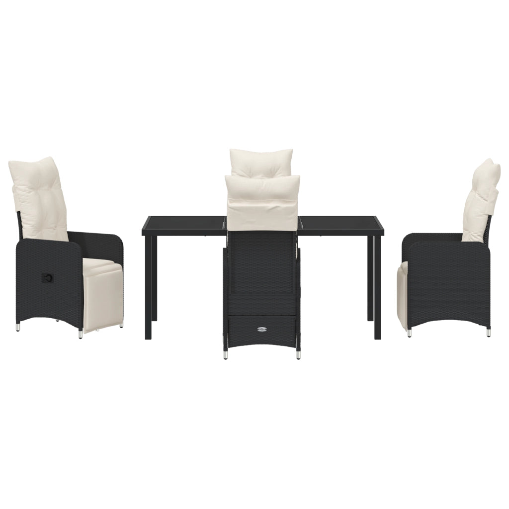 Set da pranzo da giardino 5 pezzi con cuscini neri in polyrattan