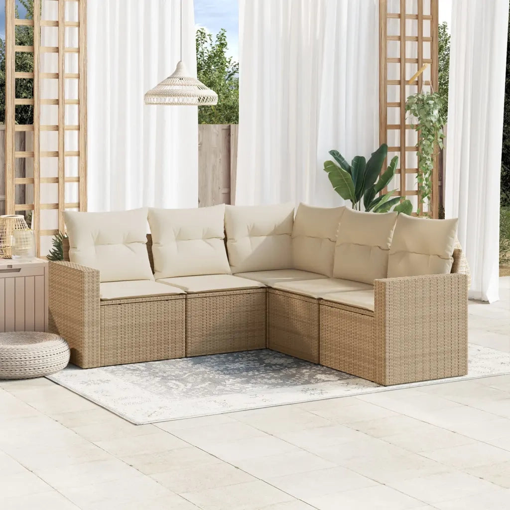 Set Divano da Giardino 5 pz con Cuscini Beige in Polyrattancod mxl 110948