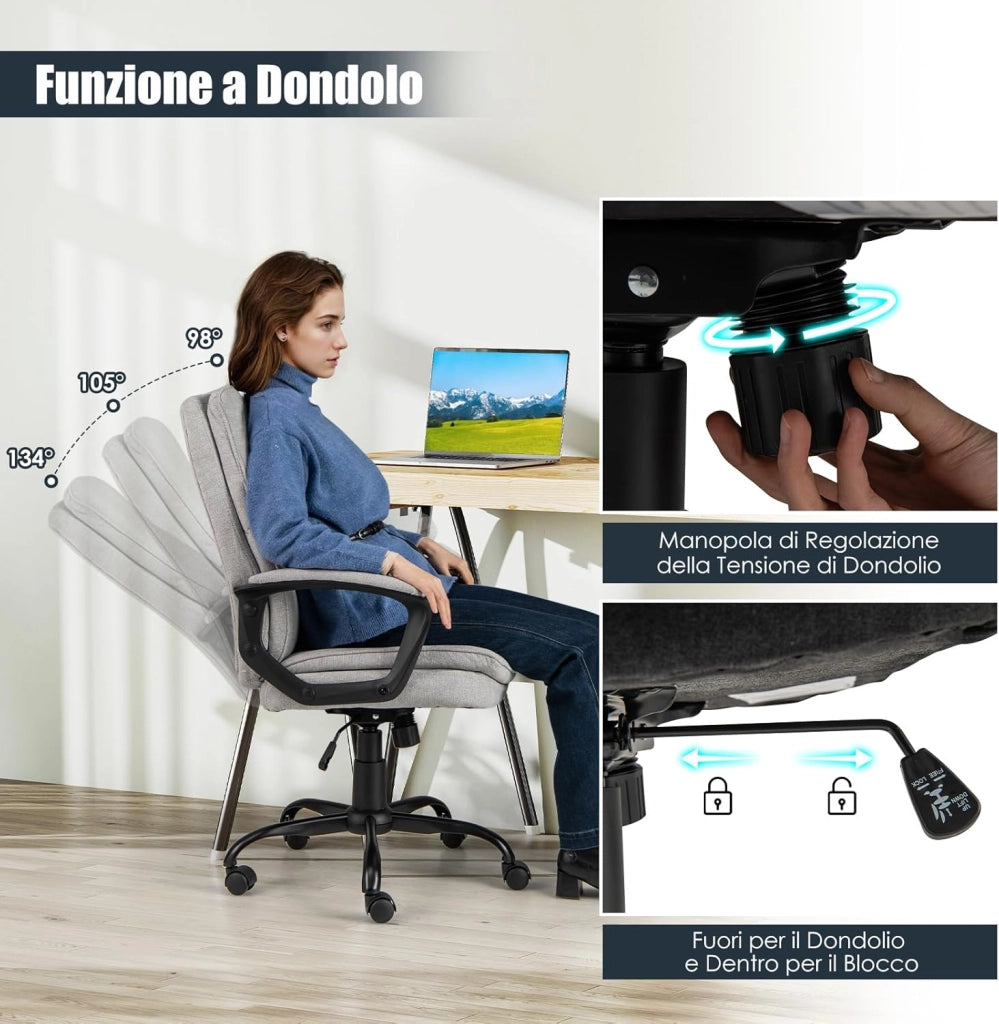 Sedia da Ufficio Ergonomica Regolabile in Altezza, Poltrona da Computer Traspirante con Ruote, Sedia da Scrivania Girevole, con Braccioli, per PC per Studio, Ufficio, Sala Giochi