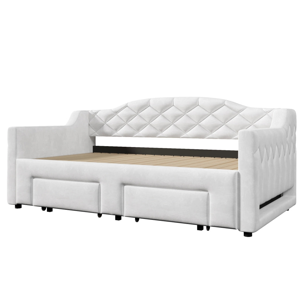 Letto da giorno estraibile 90x200/180x200 cm con 2 cassetti e LED bianco