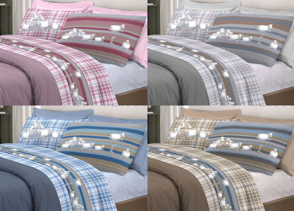 Completo Lenzuola Linea Pensieri Delicati 100% Cotone Disegno Pecorelle - Singolo - Rosa