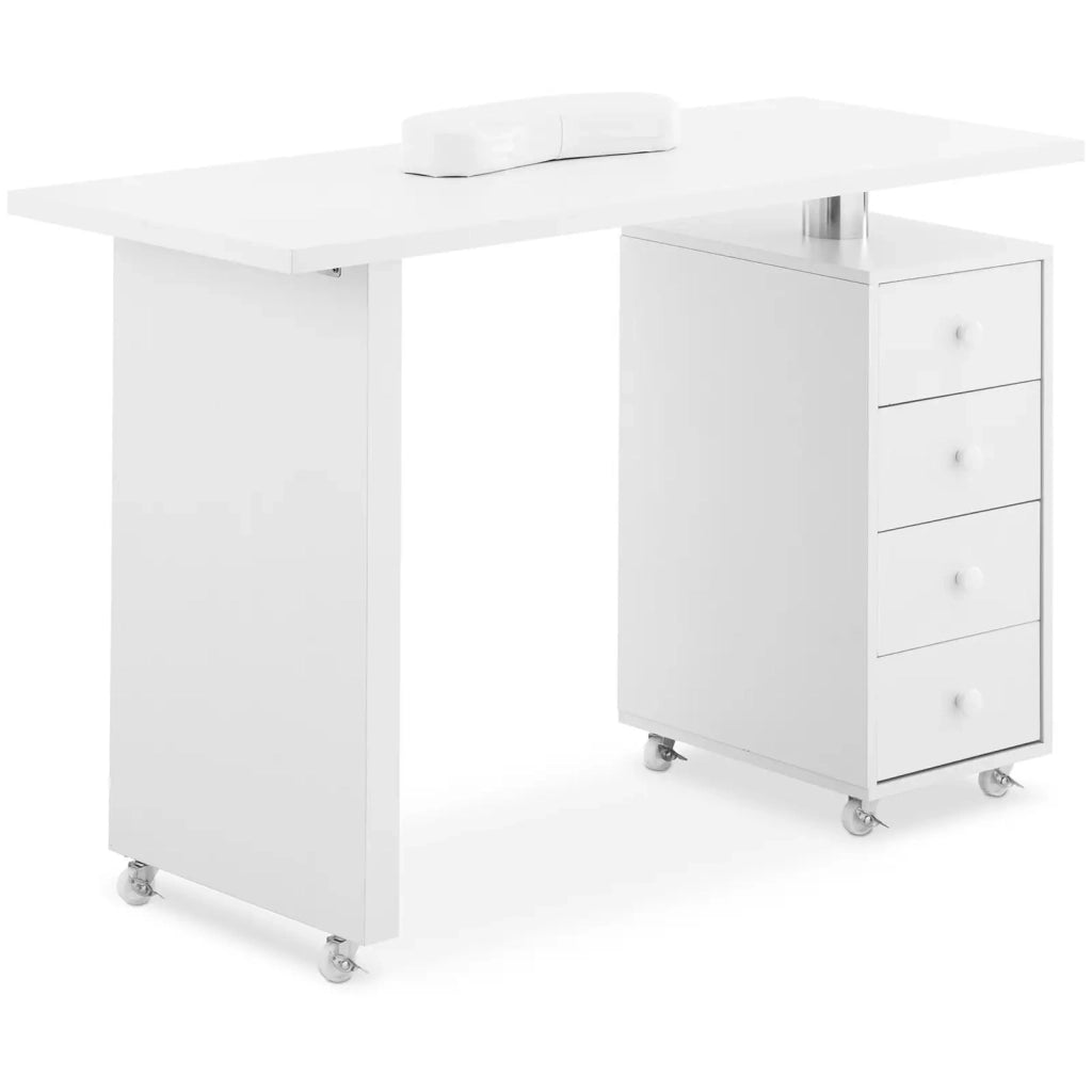 Tavolo per manicure 119 x 45 x 77 cm 4 cassetti 6 ruote in gomma MDF bianco 14_0009977