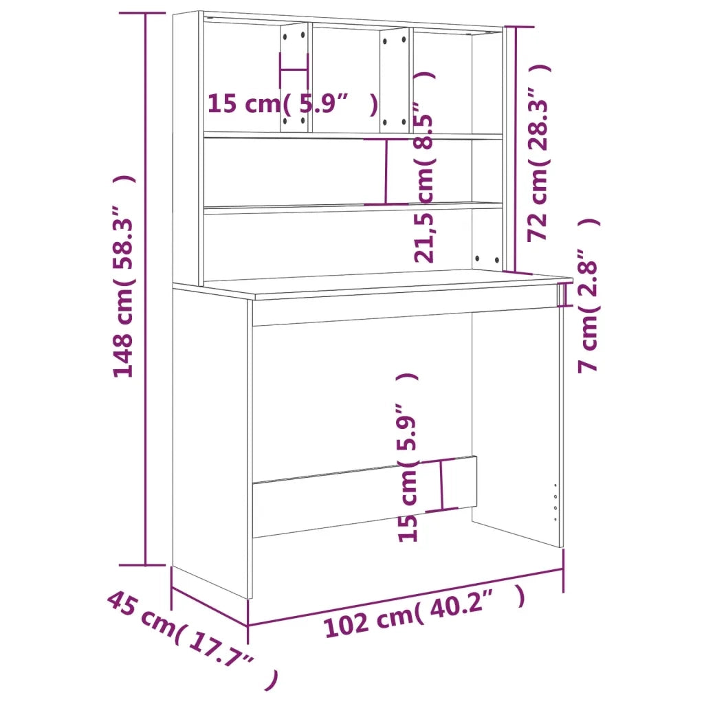 Scrivania | Tavolo da Ufficio Mensole Grigio Sonoma 102x45x148 cm Legno Multistrato