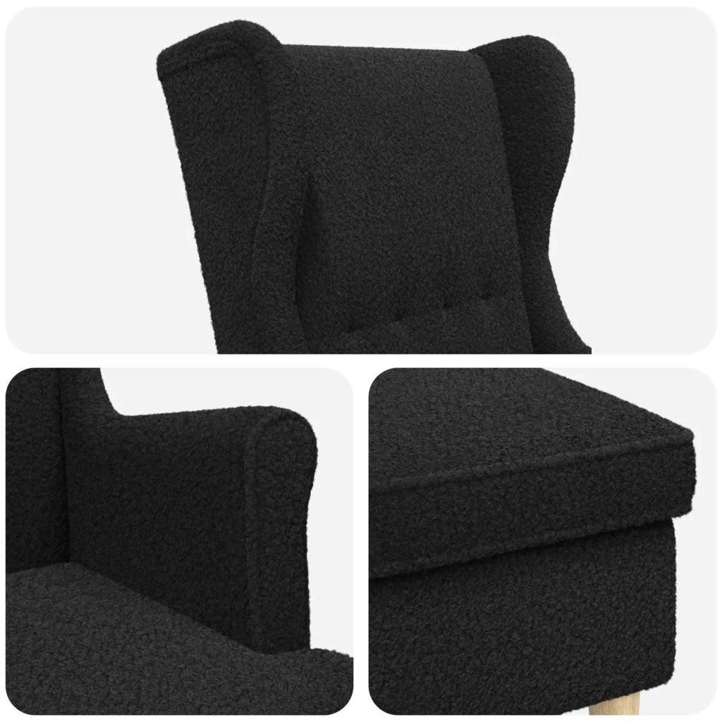 Poltrona con Ottomano 2 pz Nero Bouclé 3418837