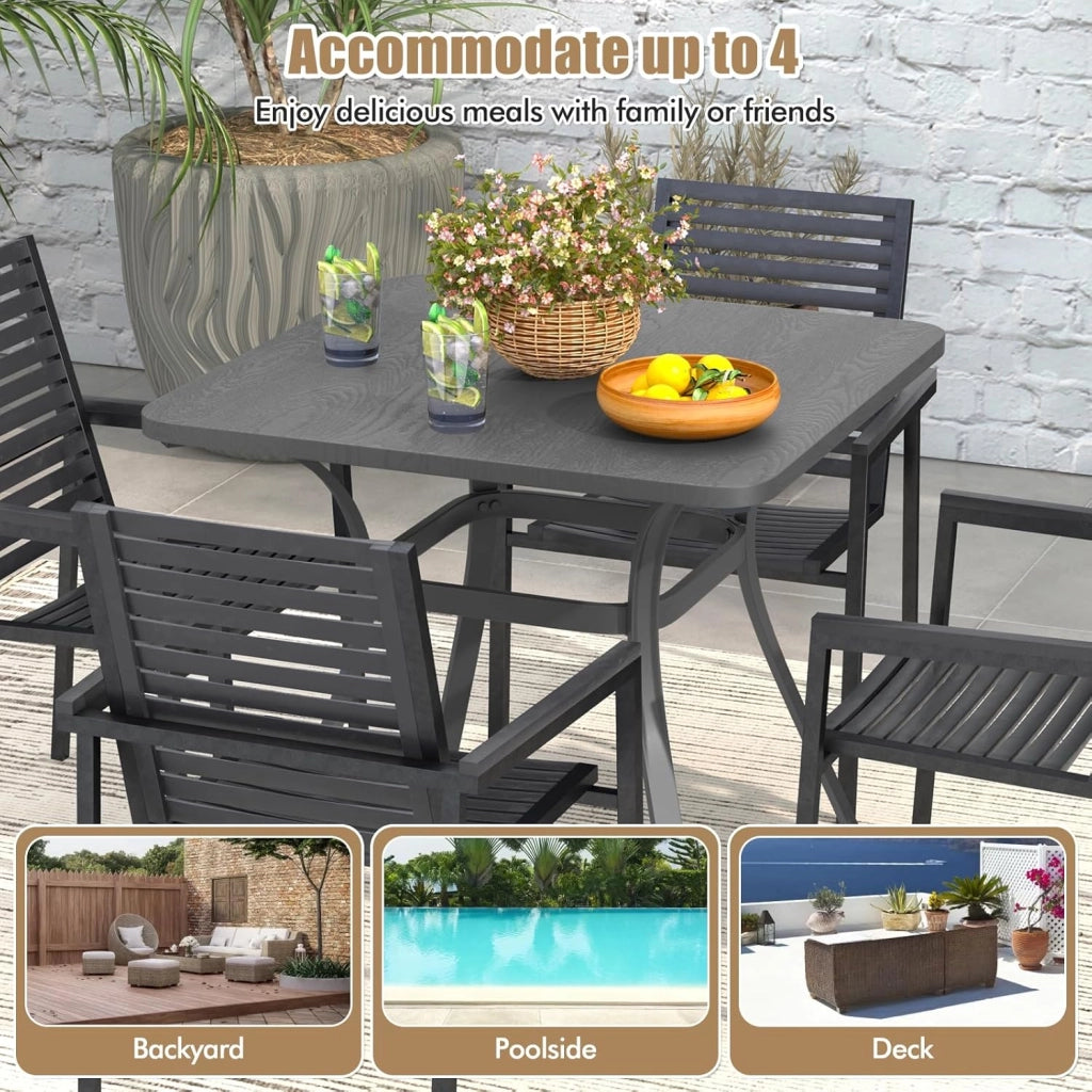 Tavolo da pranzo per balcone, 80 x 80 x 73 cm, tavolo da bistrot quadrato in metallo per 4 persone, con 4 gambe curve, tavolo da esterno per giardino, patio, nero